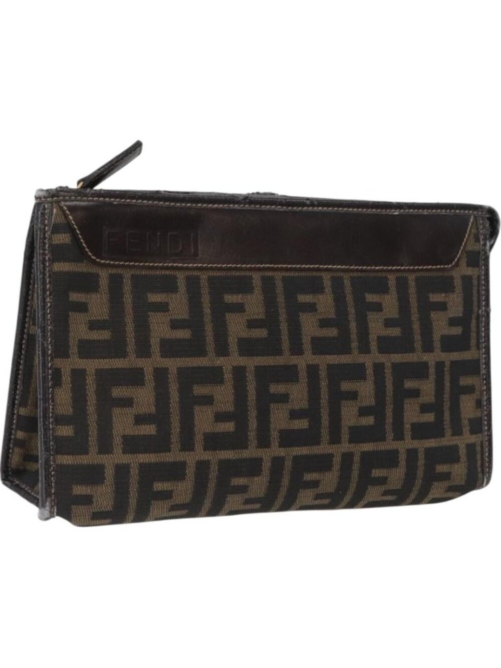 FENDI Zucca Canvas Clutch Bag Black Brown